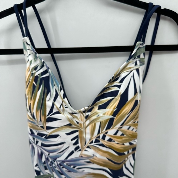 HURLEY L Green palm print UPF 50+ 4 way stretch swimsuit tropical resortwear - Picture 4 of 10